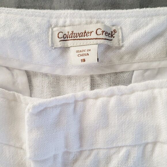 Coldwater Creek 100% Linen Womens Size 16 White Tapered Trousers Pockets Elastic - Picture 3 of 9